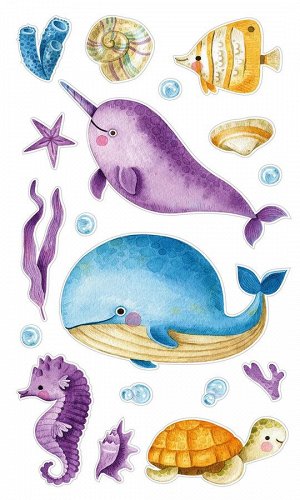 Декоративные виниловые наклейки "Милые киты" 30х50 см