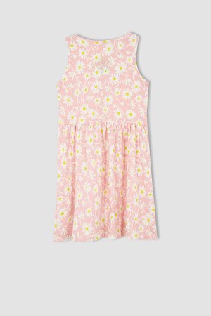 Хлопковое платье из чесаного хлопка без рукавов с цветочным узором для девочек