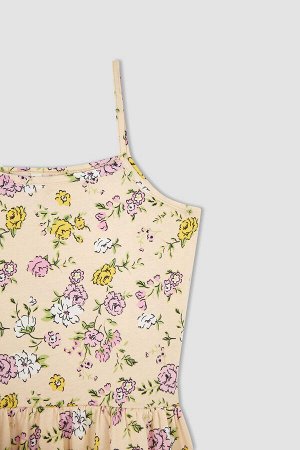 Летнее платье из чесаного хлопка с цветочным узором и ремешком для девочек