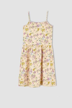 Летнее платье из чесаного хлопка с цветочным узором и ремешком для девочек
