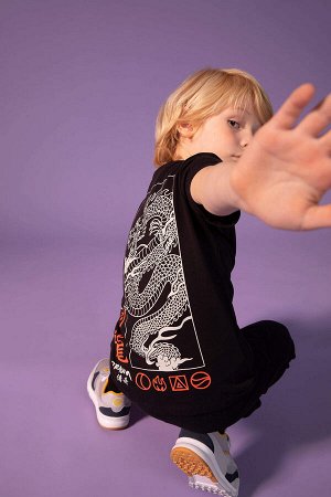 Футболка из хлопкового гребенного хлопка с короткими рукавами и принтом на спине с круглым вырезом и принтом дракона для мальчиков