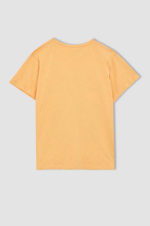 Хлопковая футболка с круглым вырезом и принтом для девочек, обычная посадка, с коротким рукавом
