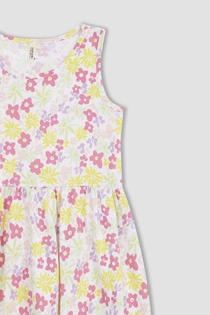 DEFACTO Хлопковое платье из чесаного хлопка без рукавов с цветочным узором для девочек