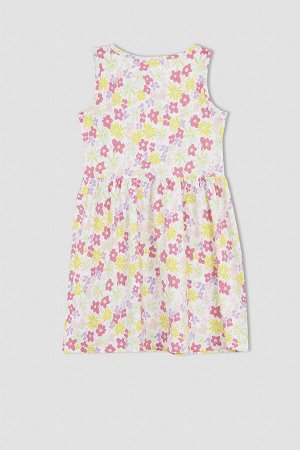 DEFACTO Хлопковое платье из чесаного хлопка без рукавов с цветочным узором для девочек