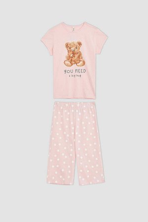 Хлопковая пижама Капри с короткими рукавами и принтом плюшевого мишки для девочек