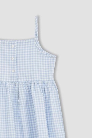 Летнее поплиновое платье на бретелях с узором в мелкую клетку для девочек