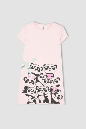 Хлопковое летнее платье с короткими рукавами и принтом панды для девочек