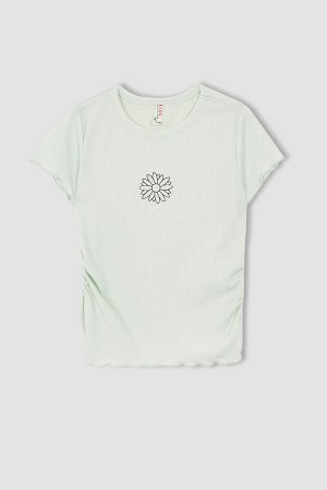 Укороченная футболка с короткими рукавами и цветочным принтом для девочек