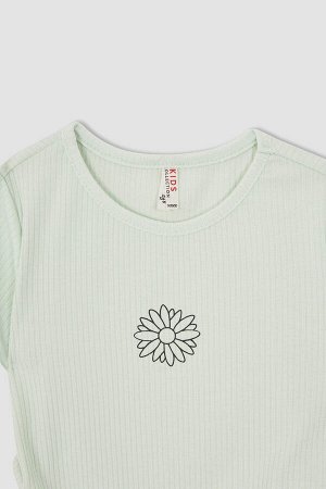 Укороченная футболка с короткими рукавами и цветочным принтом для девочек