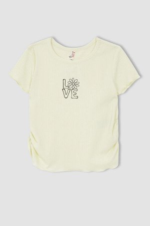 Укороченная футболка с короткими рукавами для девочек с принтом Love