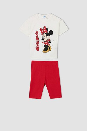 Футболка с коротким рукавом с короткими рукавами и короткими колготками Disney Minnie Mouse для девочек, комплект из 2 предметов
