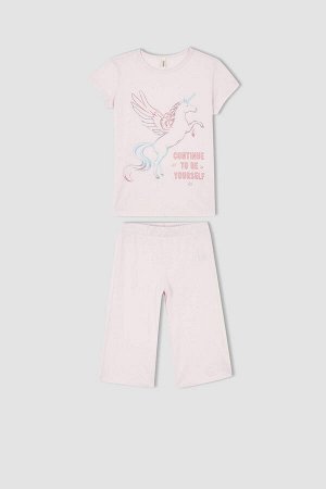 Хлопковая пижама Капри с коротким рукавом и коротким рукавом с принтом единорога для девочек
