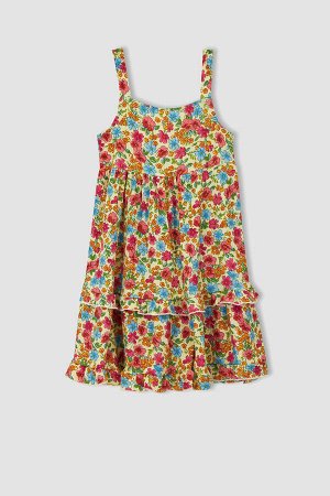 Плиссированное платье с квадратным вырезом и воланами для девочек