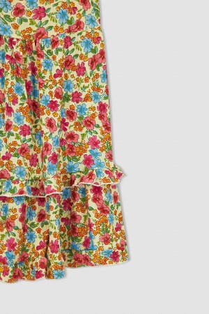 DEFACTO Плиссированное платье с квадратным вырезом и воланами для девочек