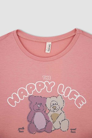 Хлопковая футболка с короткими рукавами и принтом плюшевого мишки для девочек