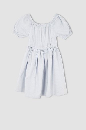 Платье средней посадки для девочек из хлопка и льна с короткими рукавами