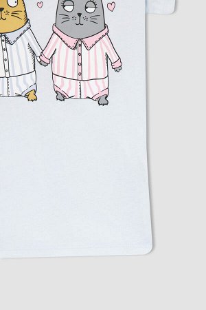 Хлопковая пижама с короткими рукавами и принтом кота для девочки