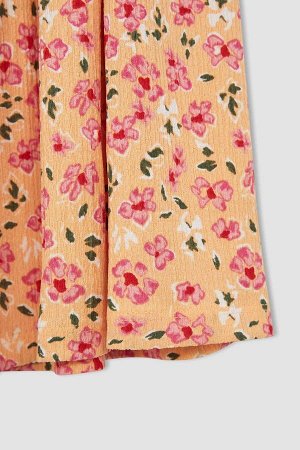 DEFACTO Платье миди с квадратным воротником и цветочным узором для девочек с короткими рукавами