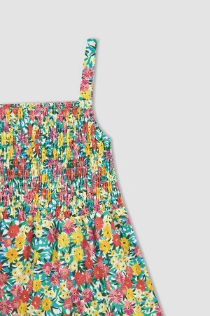 Платье из поплина на бретельках с цветочным узором для девочек