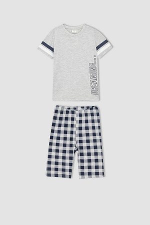 Хлопковые шорты с короткими рукавами в клетку для мальчиков, пижамный комплект