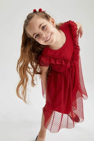 Платье из тюля с короткими рукавами для девочек