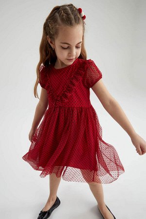 Платье из тюля с короткими рукавами для девочек