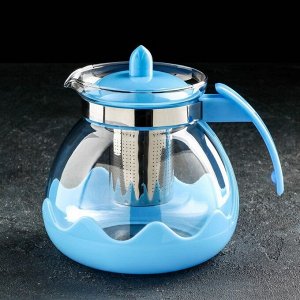 Чайник заварочный Доляна «Волна», 1,5 л, с металлическим ситом, цвет голубой