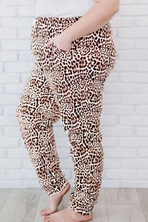 Леопардовые штаны плюс сайз с эластичной талией на шнуровке