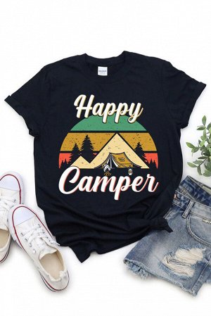 Черная футболка с принтом Happy Camper