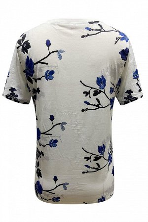 Белая футболка с голубым цветочным принтом