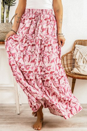 Розовая макси-юбка с высокой талией и цветочным принтом