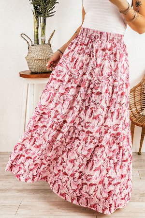 Розовая макси-юбка с высокой талией и цветочным принтом