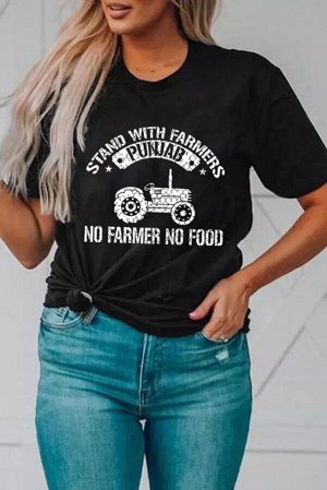 Черная футболка с надписью: Stand With Farmers Punjab, No Farmers No Food