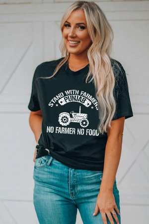 Черная футболка с надписью: Stand With Farmers Punjab, No Farmers No Food