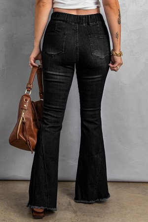 Черные джинсы-клеш с эластичной талией и разрезами на коленях с принтом Rock n  Roll