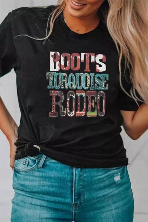 Черная футболка с надписью: Boots Turquoise Rodeo