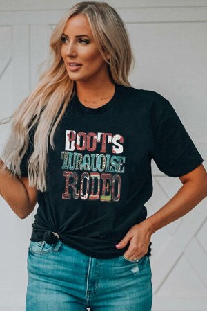 Черная футболка с надписью: Boots Turquoise Rodeo