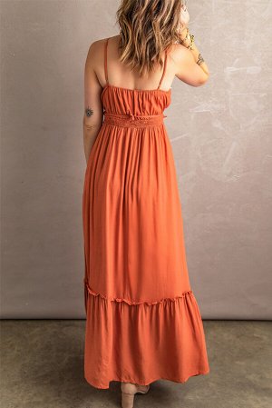 Оранжевое платье-макси с вырезом на талии