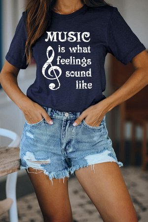 Синяя футболка с надписью: Feelings Is What Feelings Sound Like