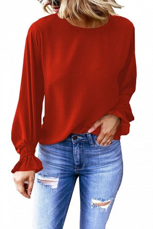 Красная блуза с пышными рукавами с рюшами
