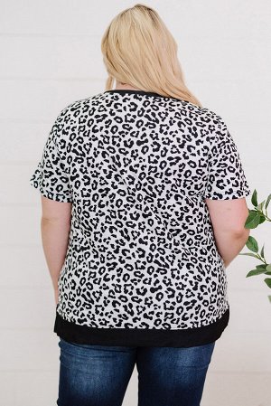 Бело-черная футболка оверсайз с леопардовым принтом