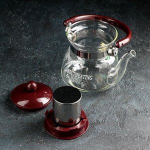 Чайник стеклянный заварочный с металлическим ситом Доляна «Цветочная фантазия», 600 мл
