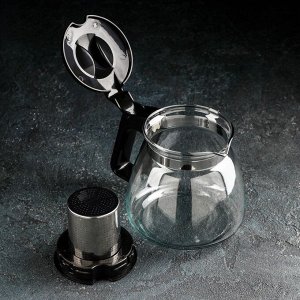 Чайник стеклянный заварочный Доляна «Иллюзия», 900 мл, с металлическим ситом, цвет чёрный