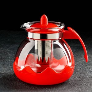 Чайник заварочный Доляна «Волна», 1,5 л, с металлическим ситом, цвет красный