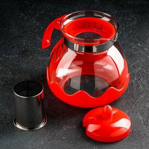 Чайник заварочный Доляна «Волна», 1,5 л, с металлическим ситом, цвет красный