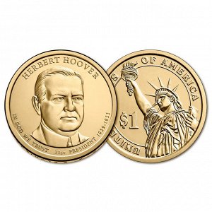 США 1 Доллар 2014 D год UNC Президенты № 31 Герберт Гувер