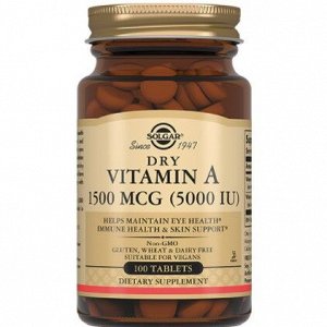 СОЛГАР сухой витамин А 1500мкг (5000МЕ) таб. 370мг №100(БАД), Solgar, Inc.