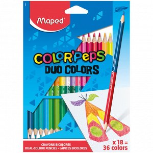 Карандаши цветные двусторонние Maped "Color Peps", 36цв., 18шт., трехгран., заточ., картон, европодв