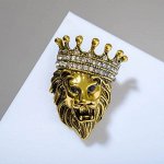 Брошь &quot;Лев&quot; рычащий, в короне, цвет белый в чернёном золоте