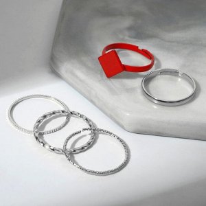 Кольцо набор 5 штук "Идеальные пальчики" узор, цвет бело-красный в серебре